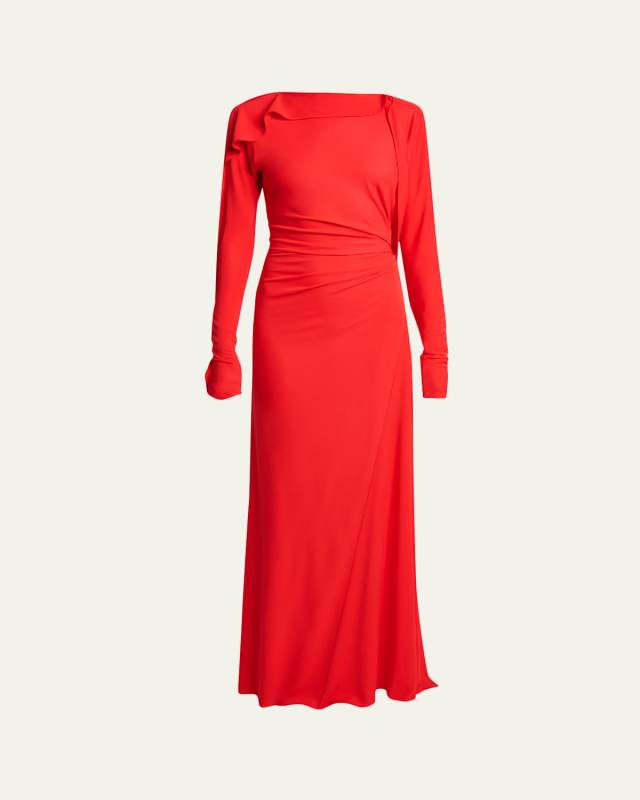 Draped Long-Sleeve Gown